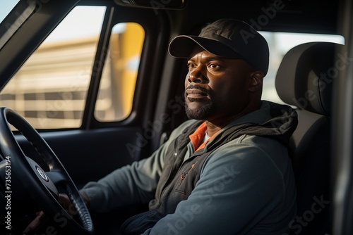 Black male truck driver driving a truck  © ladieswin