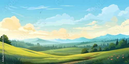 Landscape with mountains, meadow and clouds, Generative AI illustrations. © jbstocks