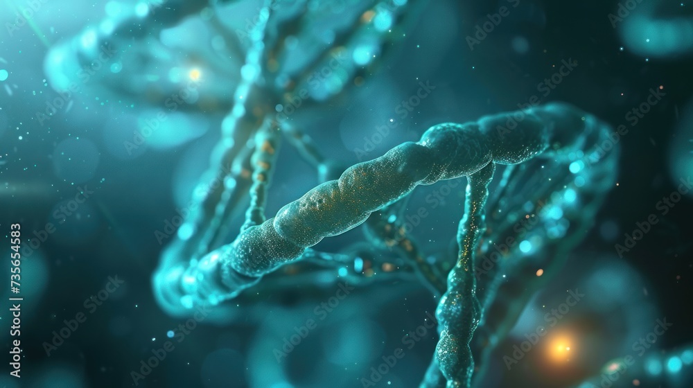 DNA particles helix glowing over dark blue background. Concept of genetics, science and medicine. Biotech DNA particles helix glowing over dark blue background. Concept of genetics, science and medicine. Biotech