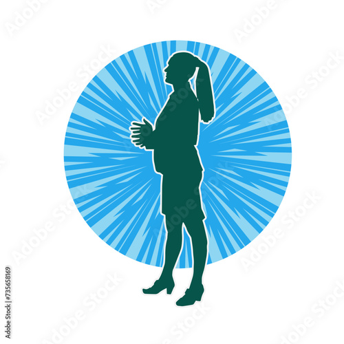 Silhouette of a secretary or female office worker wearing formal business suit.