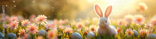 Easter Bunny Ears and Eggs: Vibrant Meadow Background Banner for Festive Spring Celebrations and Egg Hunts Web Cover Photo