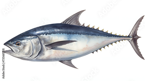 Bluefin Tuna, realistic, white background, png, transparent, illustration, gamefish, saltwater fish, generative ai photo