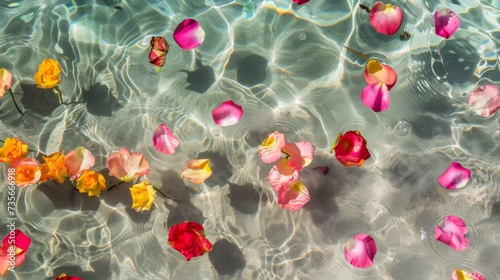 Floating Flower Petals in Pristine Water - Overhead Shot AI Generated © ArquitecAi