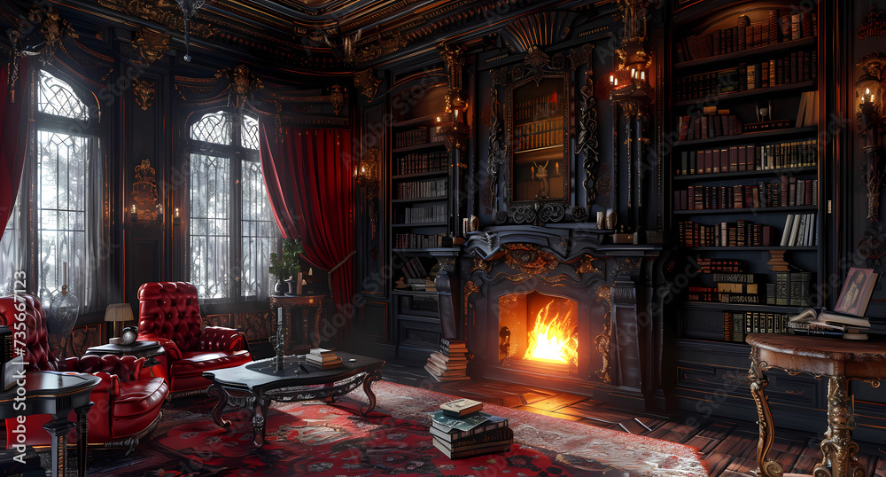 a shot of a living room with fireplace and fireplace books