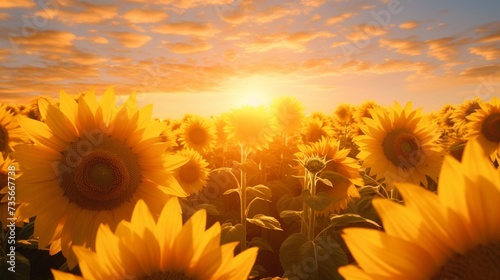 A field of sunflowers, their faces turned towards the rising sun, a symbol of hope and joy