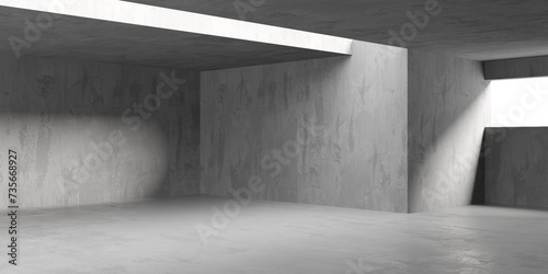 Concrete room with abstract interior. Open space. Industrial background template