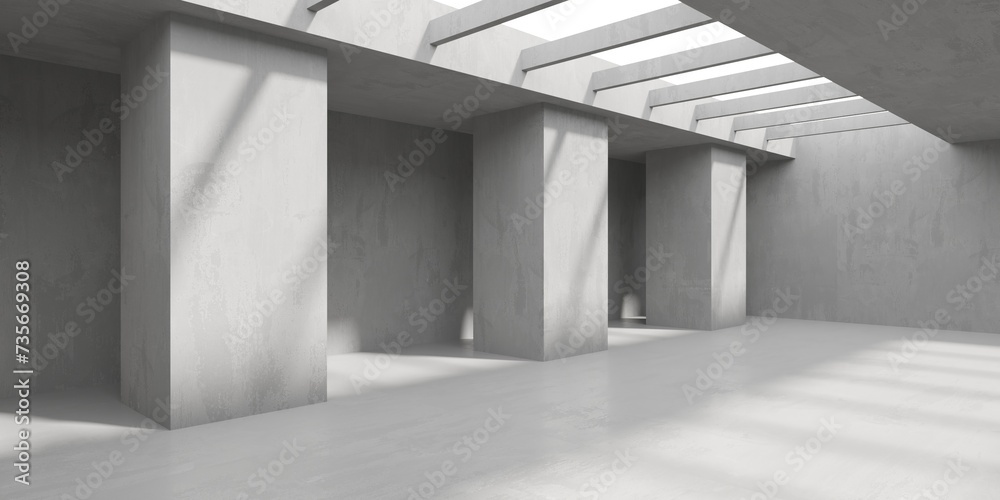 Fototapeta premium Abstract empty concrete interior. Minimalistic dark room design template