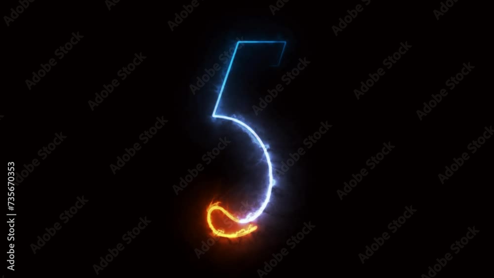 Number five glowing in the dark orange blue neon light Number five glowing in the dark orange blue neon light