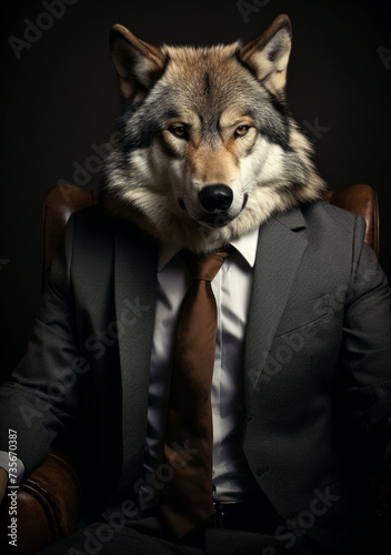 Anthropomorphic Wolf dressed in an elegant suit