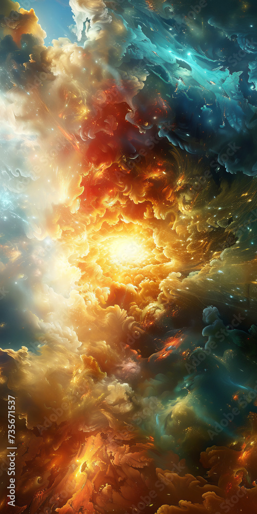 Obraz premium Celestial Cloudscape Art. Surreal cloudscape with a celestial colour palette, resembling outer space.