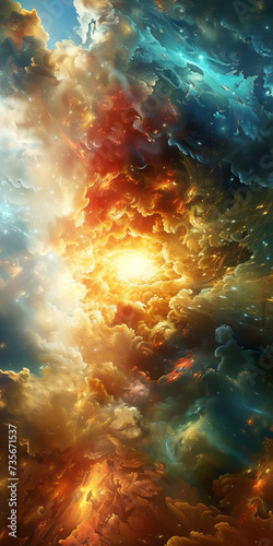 Celestial Cloudscape Art. Surreal cloudscape with a celestial colour palette, resembling outer space.