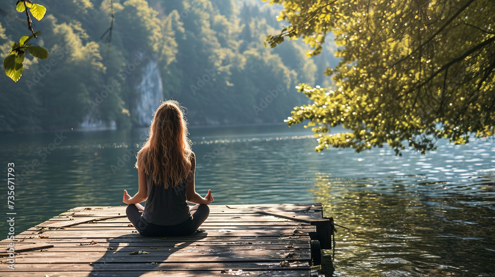 zen woman.fresh air.meditating  yoga.person sitting on a bench