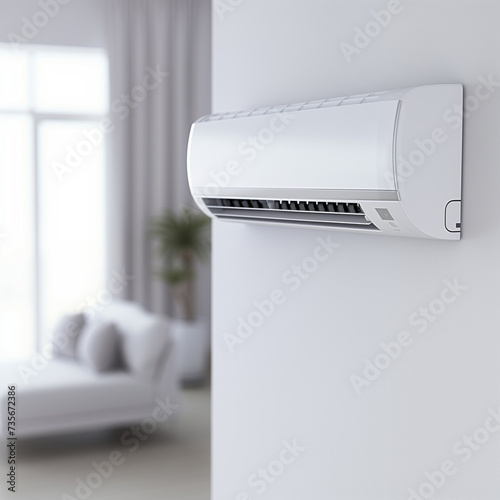 Modern Air Conditioning Unit on White Wall in a Stylish Living Room Interior with Natural Light and Minimalist Decor - Home Comfort Technology Photography © AIRina