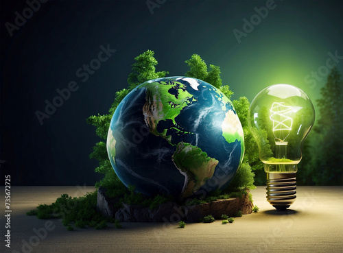 Earth Hour concept visual metaphor of a green energy surge replacing traditional power photo