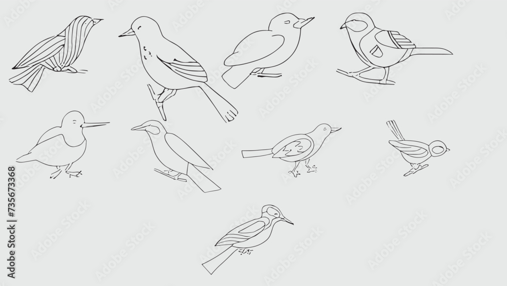 set of hand drawn birdsESG Environmental Social Governance concept editable stroke outline icons set isolated on white background flat vector illustration.Lifestyle thin line icons set. Healthy set of hand drawn birdsESG Environmental Social Governance concept editable stroke outline icons set isolated on white background flat vector illustration.Lifestyle thin line icons set. Healthy