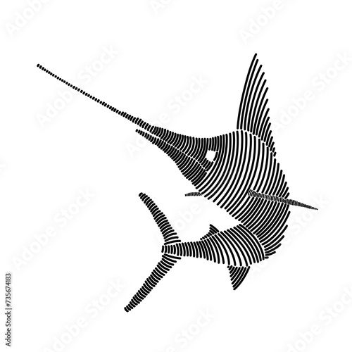 Simple line art illustration of a marlin fish 3