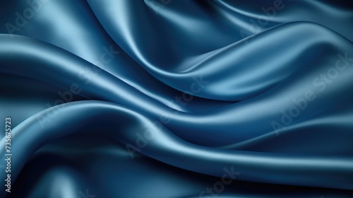 Close-up showcases the elegance of blue satin fabric, revealing its smooth and luxurious texture. Ai Generated.