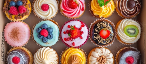 Delicious and Colorful Assortment of Cupcakes with a Variety of Toppings and Frostings for Sweet Indulgence