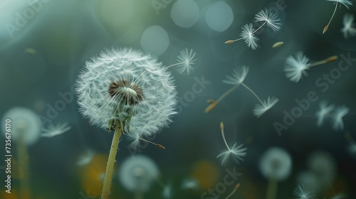 Ethereal dandelion seed dances on the breeze, a delicate ballet in nature's breath, Ai Generated.