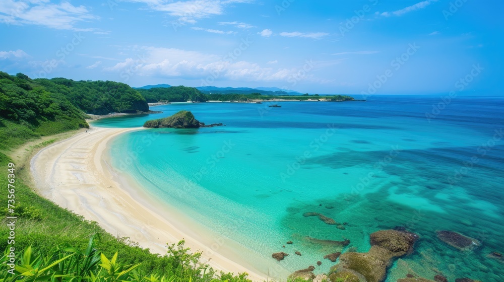 Obraz premium Jodogahama Beach in Miyako, Iwate, Japan a picturesque coastal wonder. Tranquil beauty, Ai Generated.