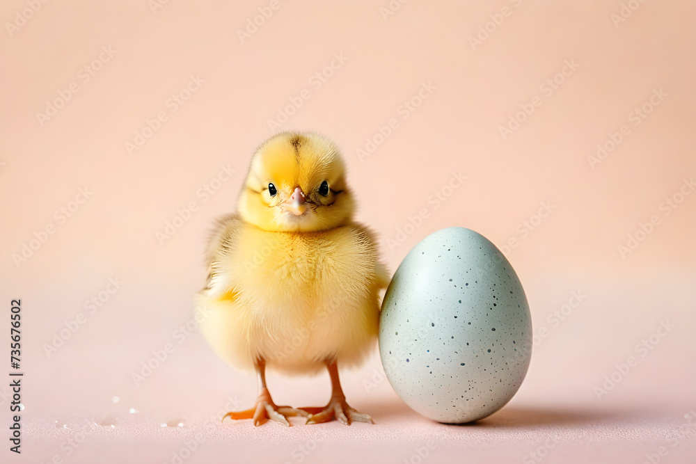 Easter, a cute chick and an egg, simple background. Generative AI Easter, a cute chick and an egg, simple background. Generative AI