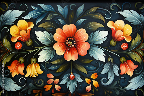 Norwegian Scandinavian rosemaling traditional handpainted folk art in bright floral patterns.