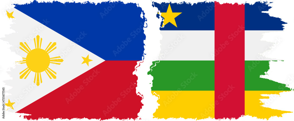 Central African Republic and Philippines grunge flags connection vecto