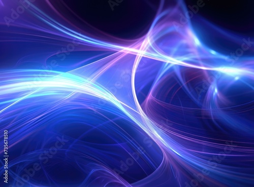 Abstract blue and purple swirls on a black background. Generative AI.