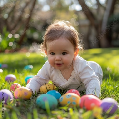 toddler with easter eggs