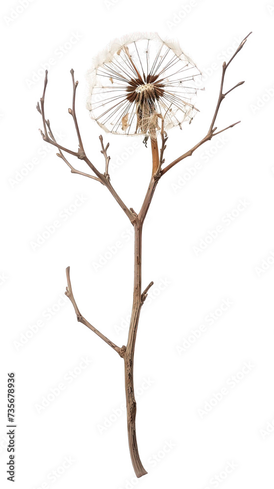 single dandelion flower with branch