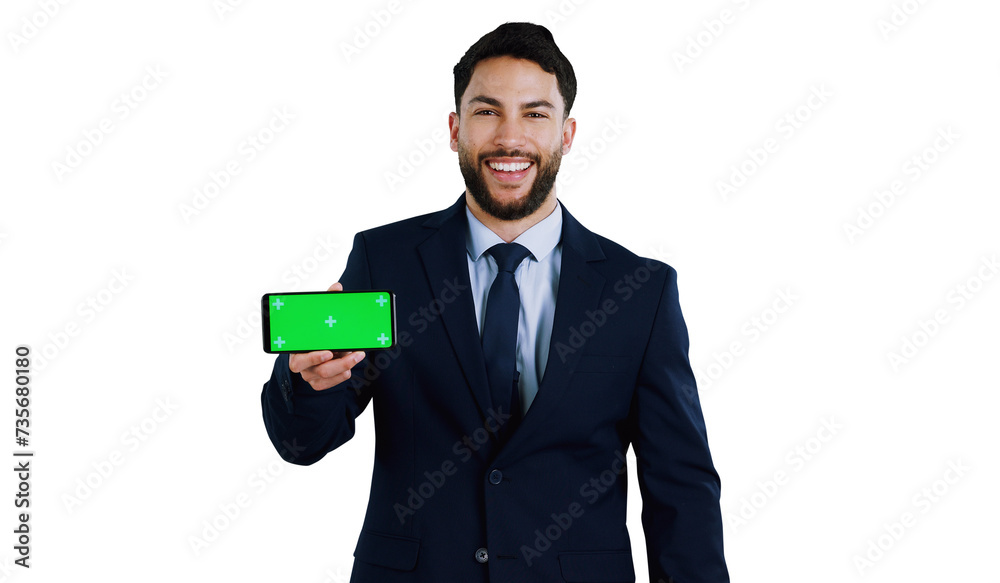 Green screen, phone and businessman portrait with mockup on isolated, transparent or png background. Smartphone, display or face of entrepreneur with space for social media, sign up or platform offer Green screen, phone and businessman portrait with mockup on isolated, transparent or png background. Smartphone, display or face of entrepreneur with space for social media, sign up or platform offer