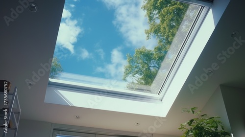 Remote controlled motorized skylights with rain sensors, solid color background photo