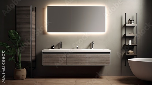 Smart bathroom cabinets with integrated Bluetooth speakers  solid color background