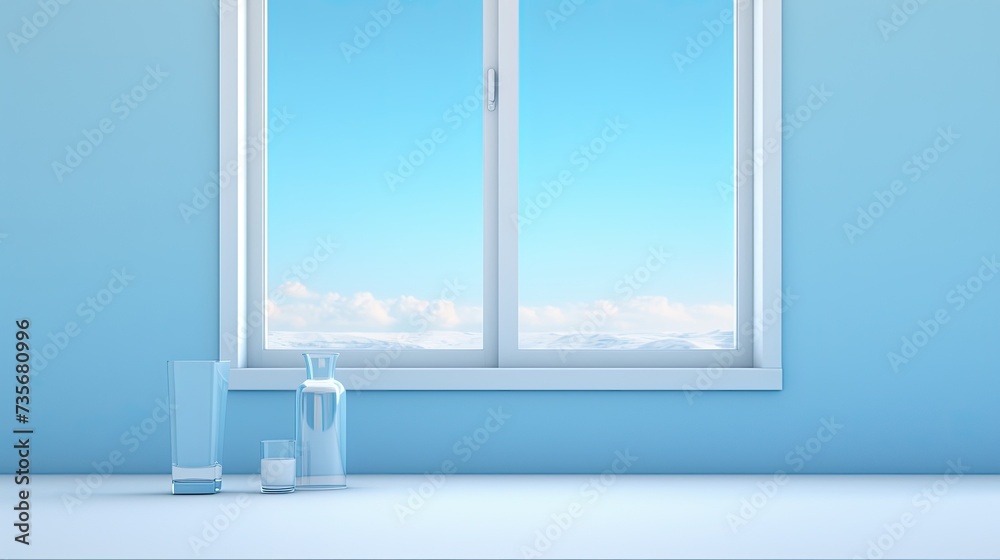 Fototapeta premium Voice controlled robotic window insulation for energy efficiency, solid color background