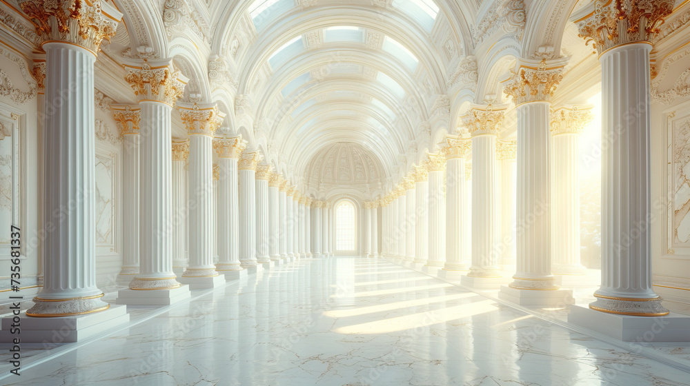 A beautiful marble corridor leading to the palace of the Sultan of Oman. Created with Ai