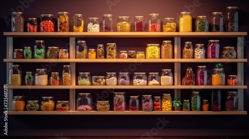 Remote controlled motorized pantry shelves for efficient storage, solid color background