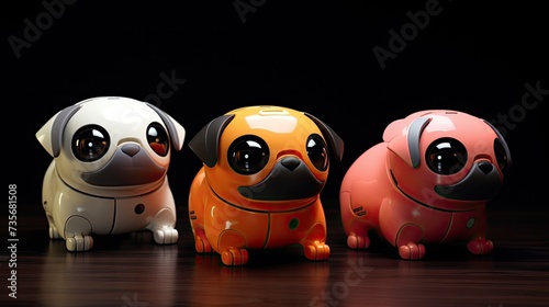 Voice controlled robotic pet trainers for tricks and commands, solid color background