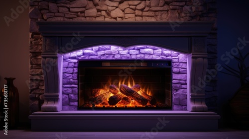 Remote controlled fireplace for cozy ambiance, solid color background
