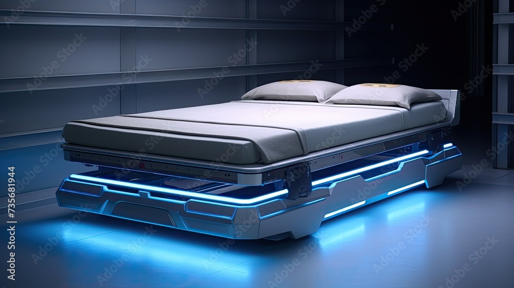 Remote controlled motorized storage beds for space saving, solid color background Remote controlled motorized storage beds for space saving, solid color background