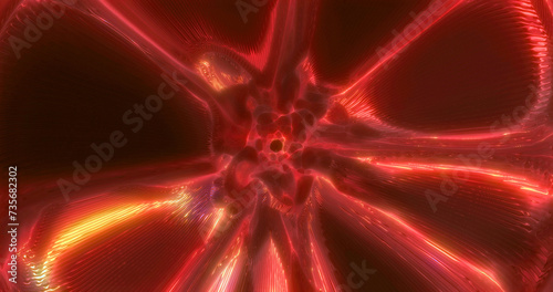Yellow energy tunnel frame with futuristic electric field particles and lines of high-tech energy. Abstract background