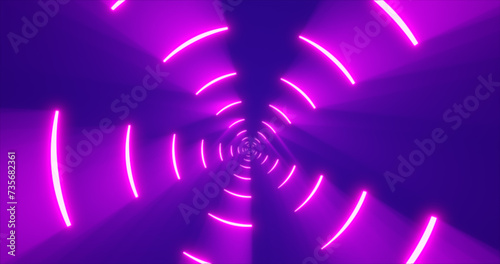 Purple energy digital circles tunnel frame made of lines and dots futuristic magical glowing bright. Abstract background