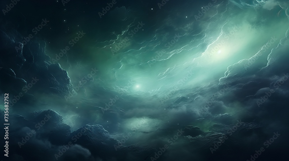 An atmospheric fantasy concept. Of glowing alien clouds in a space.