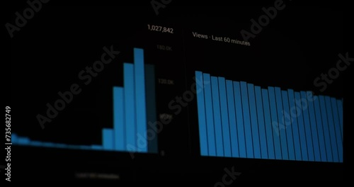  interface analytics on YouTube channel. Creative studio graphics and counters