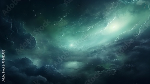 An atmospheric fantasy concept. Of glowing alien clouds in a space.