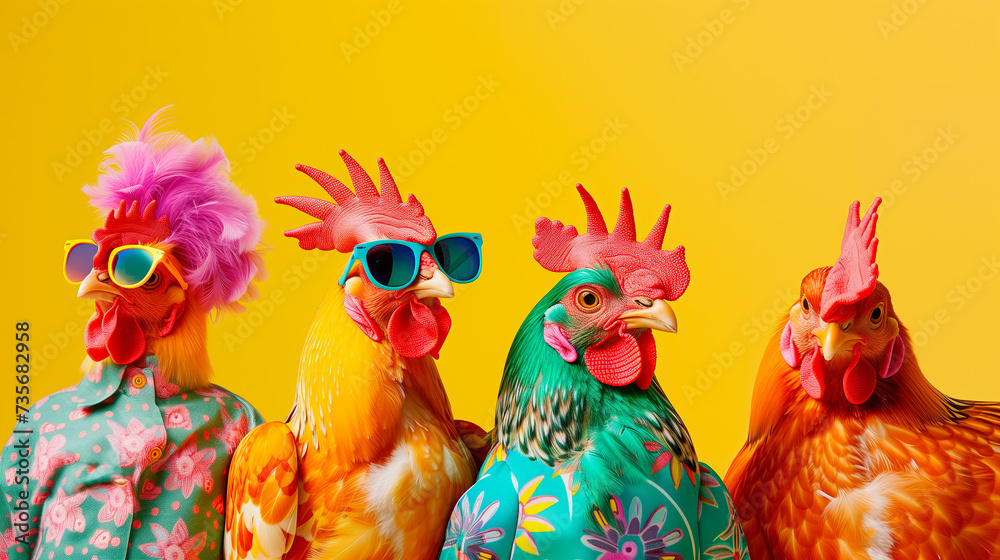 Funny Fashionable Chickens Wearing Sunglasses 