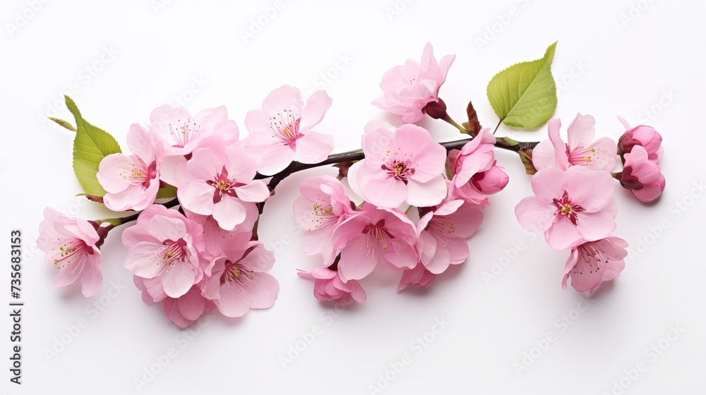 Beautiful sakura cherry blossom flowers isolated on white background. Natural floral background. Floral design element