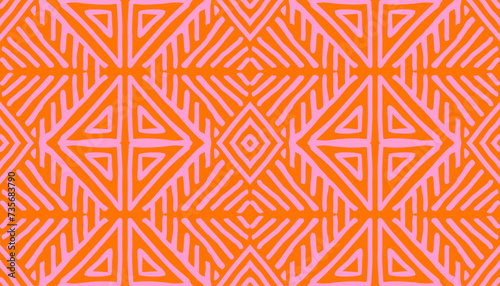 Hand drawn Batik pattern seamless. Geometric doodle abstract illustration, wallpaper. Tribal ethnic vector texture. Aztec style. Folk embroidery. Indian, Scandinavian, African rug, tile. photo