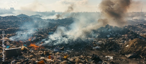 A large heap of colorful and smelly waste materials dumped in a landfill site