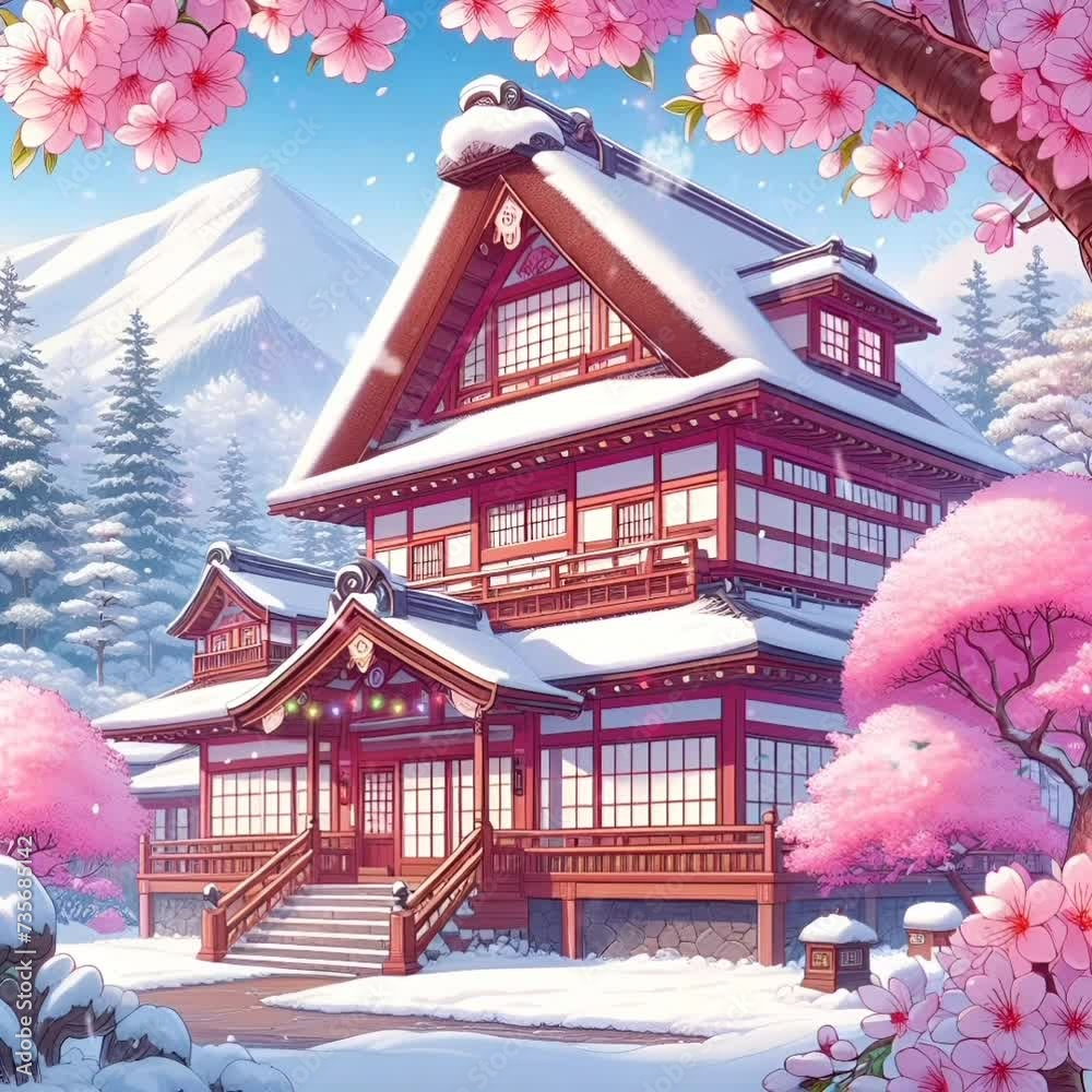Vidéo Stock Animated Background Sakura Flower and House in Japan For ... — free download