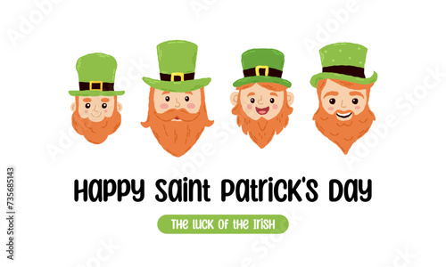 Festive poster for St. Patrick's Day with lettering. Hand drawn flat cartoon elements. Vector illustration